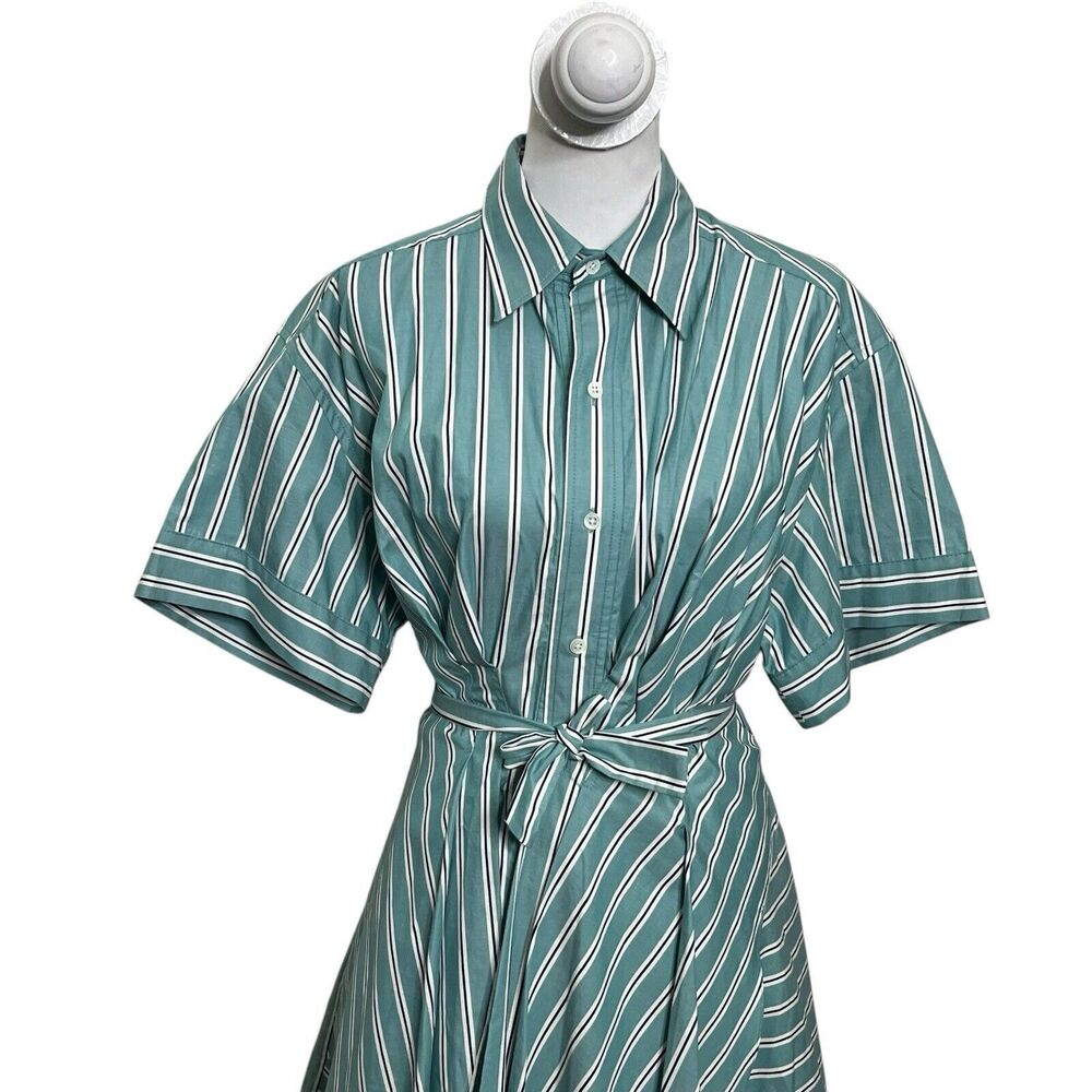 AKNVAS Tammy Shirt Dress Women's Medium Nile Stripe‎ Cotton Belted Ruffle Casual - Picture 3 of 10